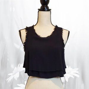 Black Raw Edged Cropped Tank Top